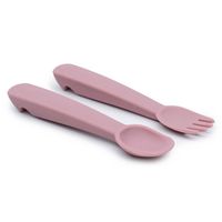 We Might Be Tiny Baby Fork + Spoon Set with Travel Case - Dusty Rose